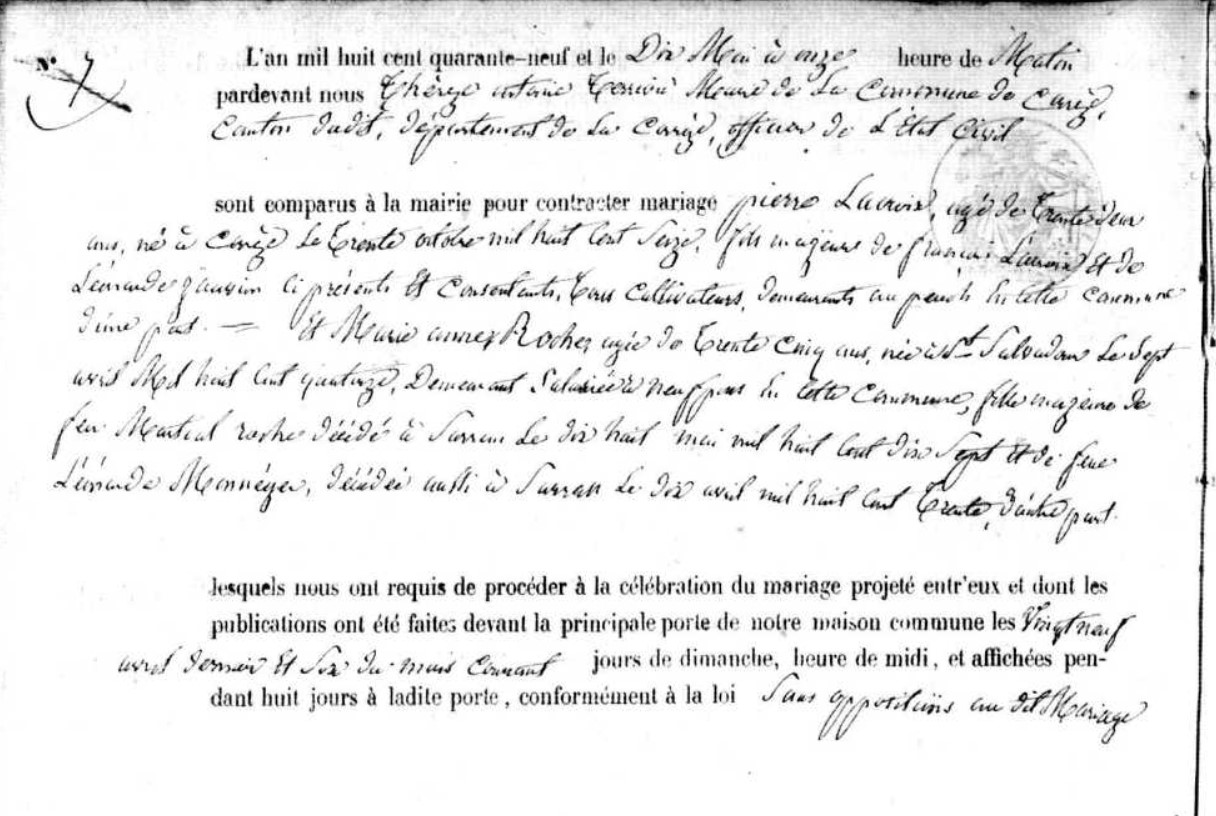 Mariage Lacroix Pierre - Roche Marie-Anne 10_05_1849 -1.jpg